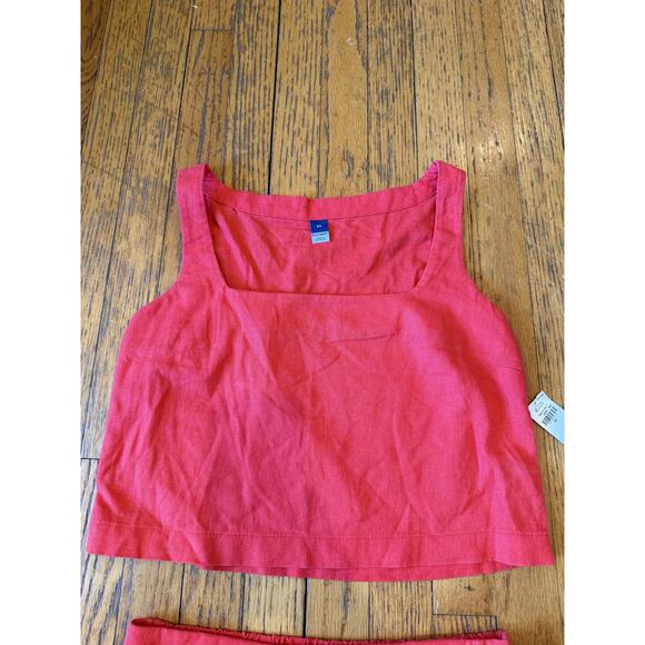 Women's 2 Piece Set XS Red Linen Blend Crop Tank Skort Shorts Summer - Picture 5 of 7